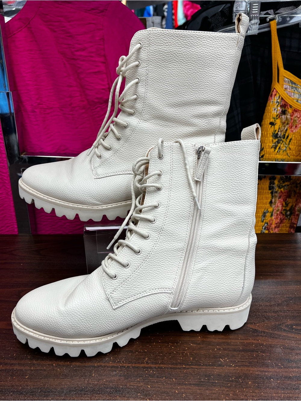 Eloquii Hale Cream Vegan Leather Combat Boots - Size 10